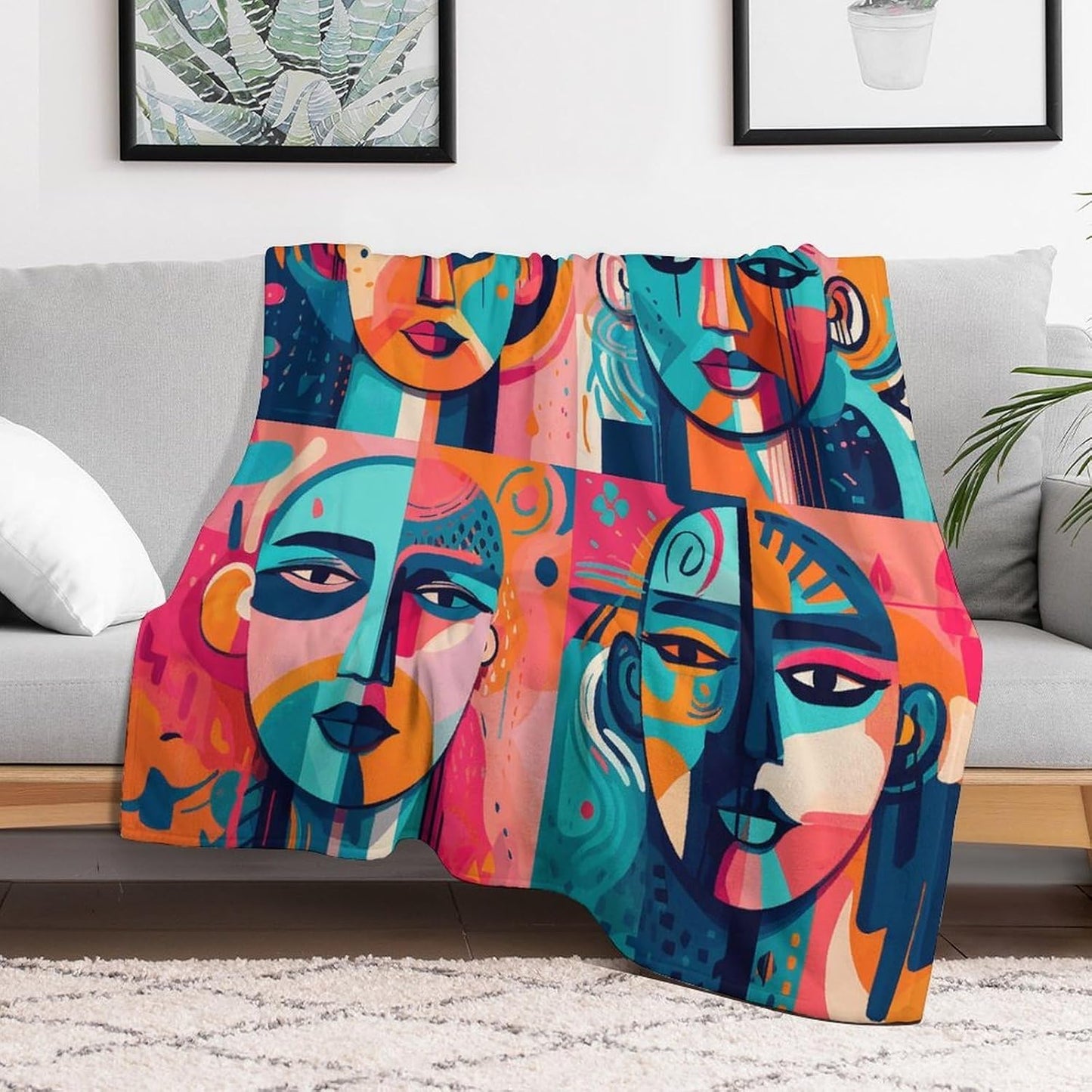 Character Facial Pattern Throw Blanket for Couch Super Soft Warm Lightweight Throw Blankets Cozy Flannel Bed Blanket Cute Decorative Blankets for All Seasons Home Decor Gift 60"*80"（150 * 200cm）