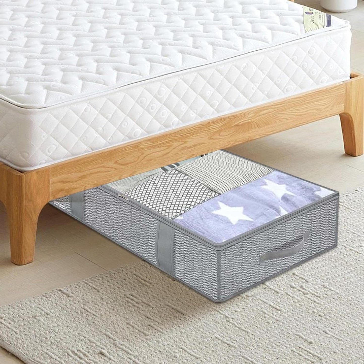 Under Bed Storage Bins - with Handle Lid Clear Window | Under Couch Storage Containers,for Clothes Sheet Bedding Blanket Toy Home Apartment Bedroom Living Room Closet Dorm
