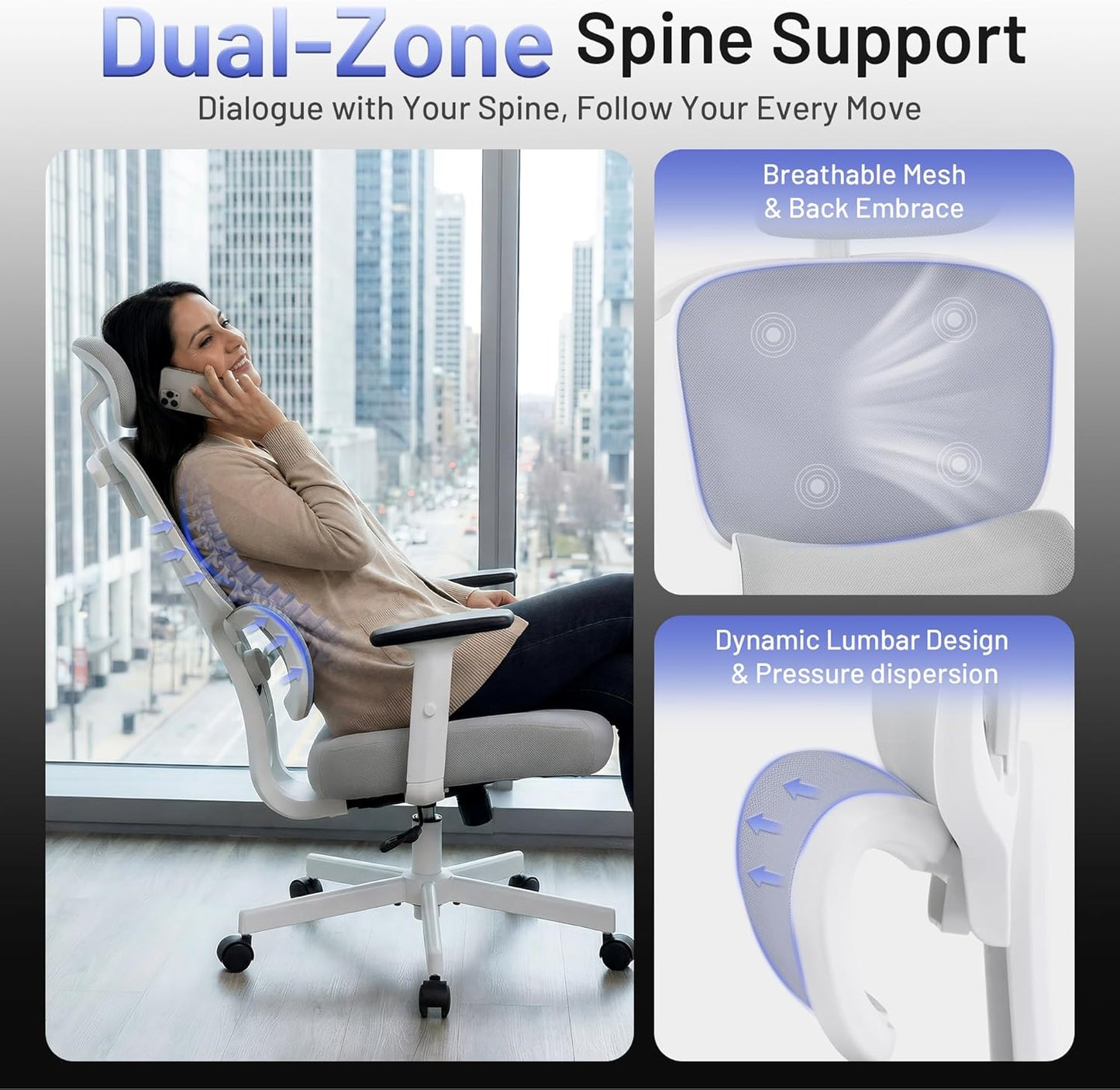 AreShark Ergonomic Office Chair - High Back Breathable Mesh Desk Chair with Lumbar Support & Adjustable Headrest - Rolling Swivel Reclining Comfy Computer Gaming Chair with 2D Armrests for Home Office