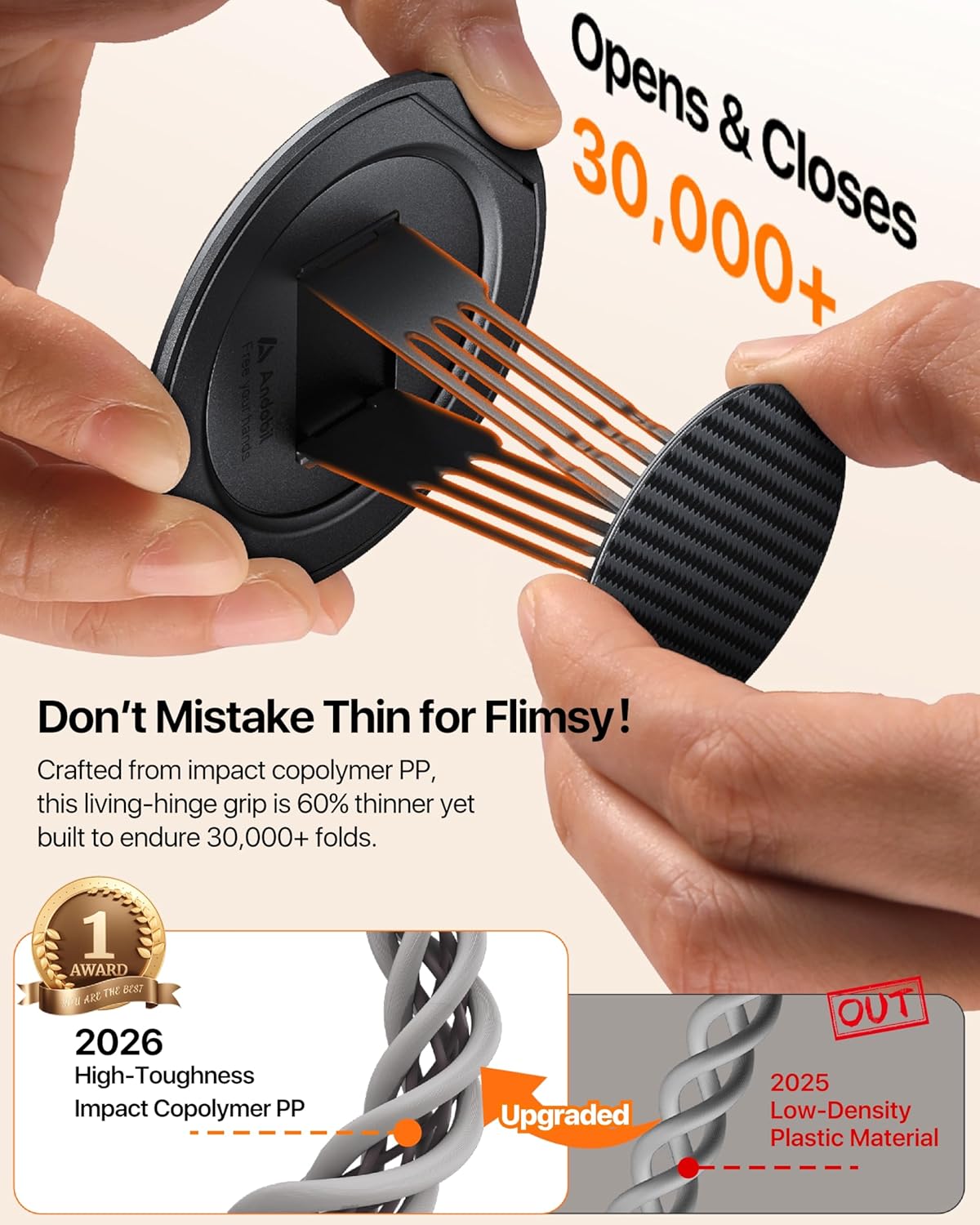 andobil [2026 Ultra-Thin] Magnetic Phone Grip for MagSafe [360° Rotate] Magnetic Cell Phone Ring Holder & Kickstand for MagSafe Accessories & iPhone 17 Air 16 Pro Max Plus 15 14 13 12, Carbon Fiber