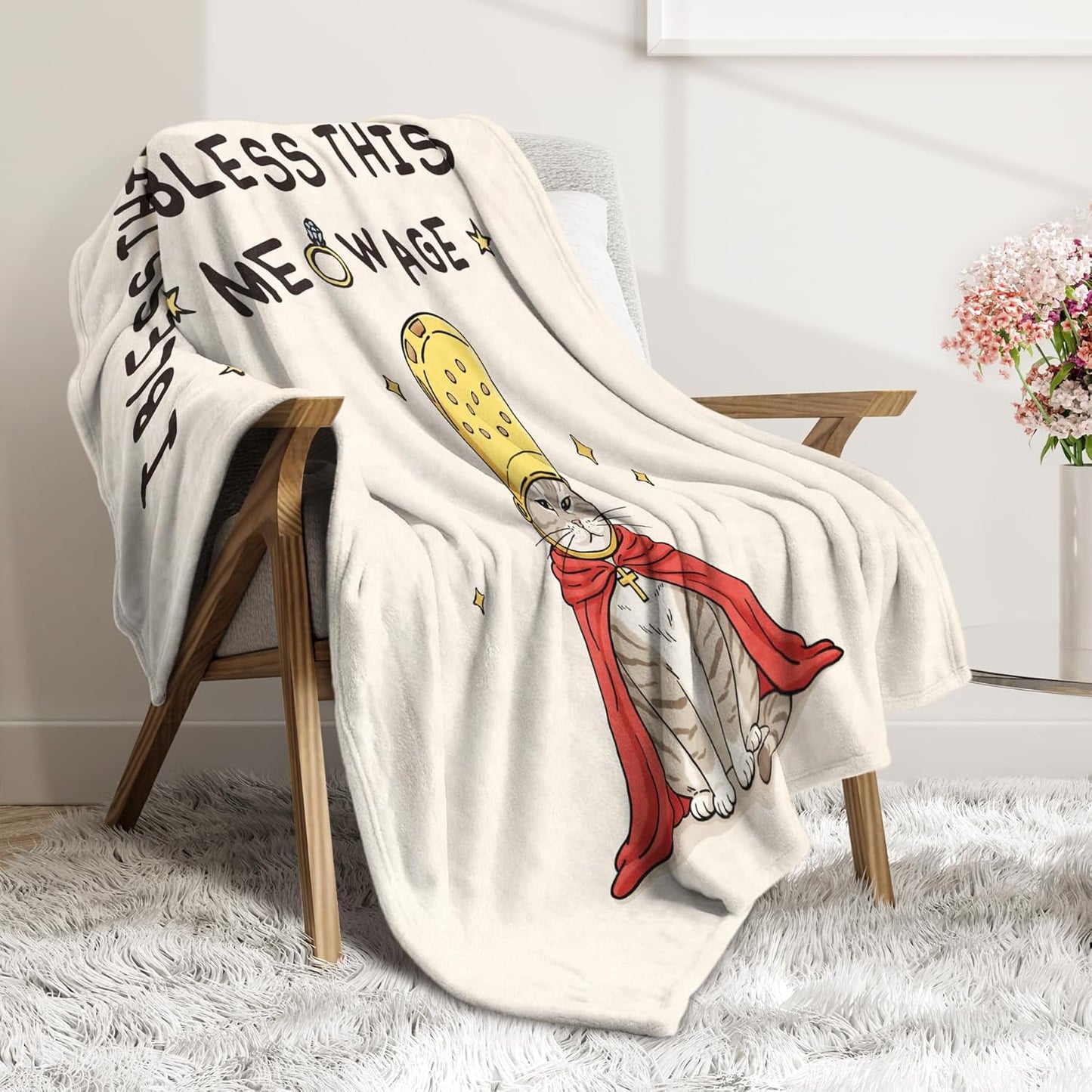 BaubleDazz Wedding Gifts for Cat-Loving Couples, Funny Pope Cat Blanket with Blessings for Newlywed, Bride, Groom, Engagement & Bridal Shower Gifts, Bride to be, Wedding Anniversary Blanket