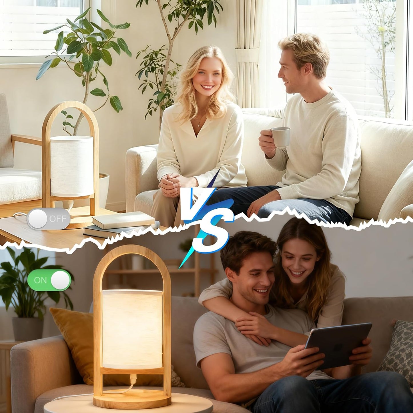 Small Table Lamp with Handle, 3 Color Temperature Bedside Lamp for Bedroom, Wood Base with Linen Shade, Portable Modern Nightstand Lamp for Living Room, Office & Dorm (LED Bulb Included)