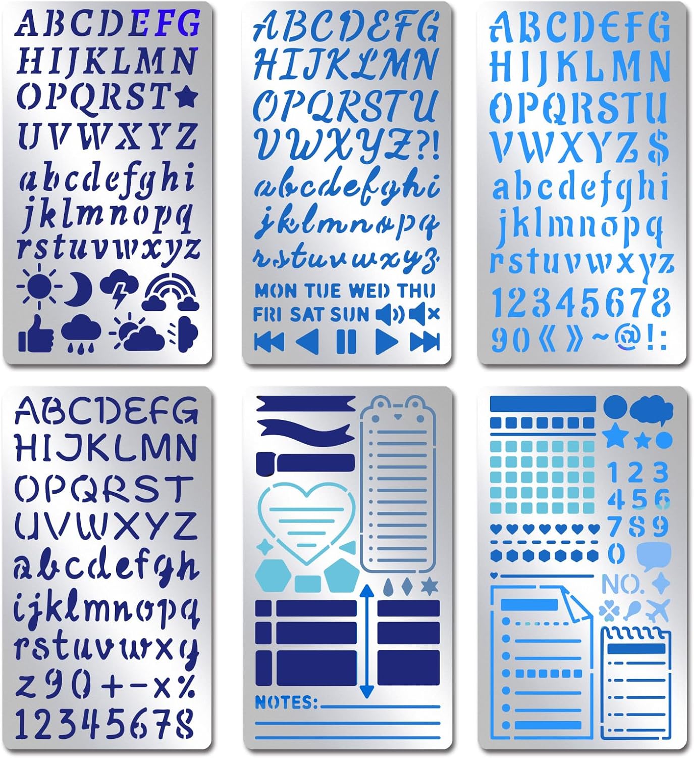 INFUNLY 6PCS Letter Number Metal Stencils Stainless Steel Metal Alphabet Stencil 5.5x3.15 Calendar Engraved Journal Stencil for Engraving Painting Drawing Scrapbooking Bookmark Craft DIY