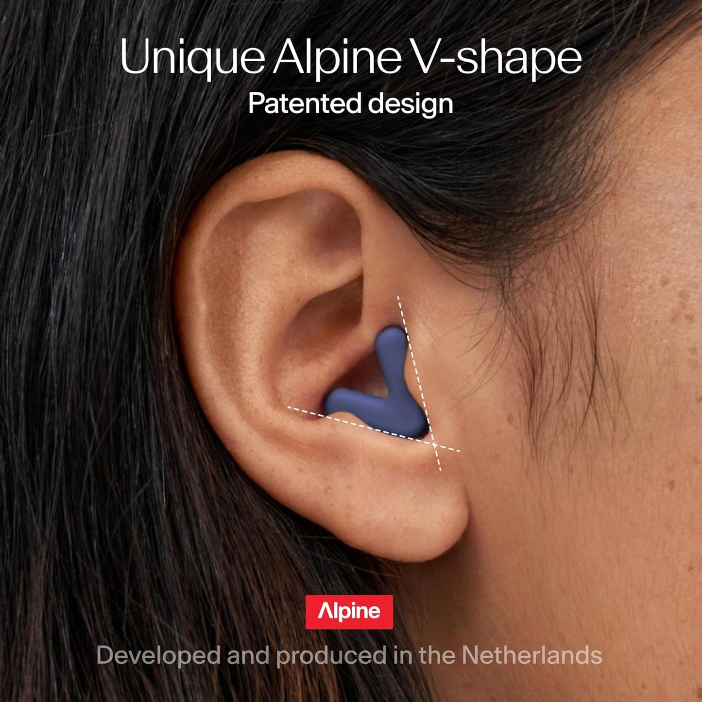 Alpine Silence Earplugs for Sleep, Focus & Travel - V-Shape Fit & Soft Oval Tips – 4 Sizes XS/S/M/L - Comfortable, Reusable Hearing Protection - up to 25dB – Midnight Blue