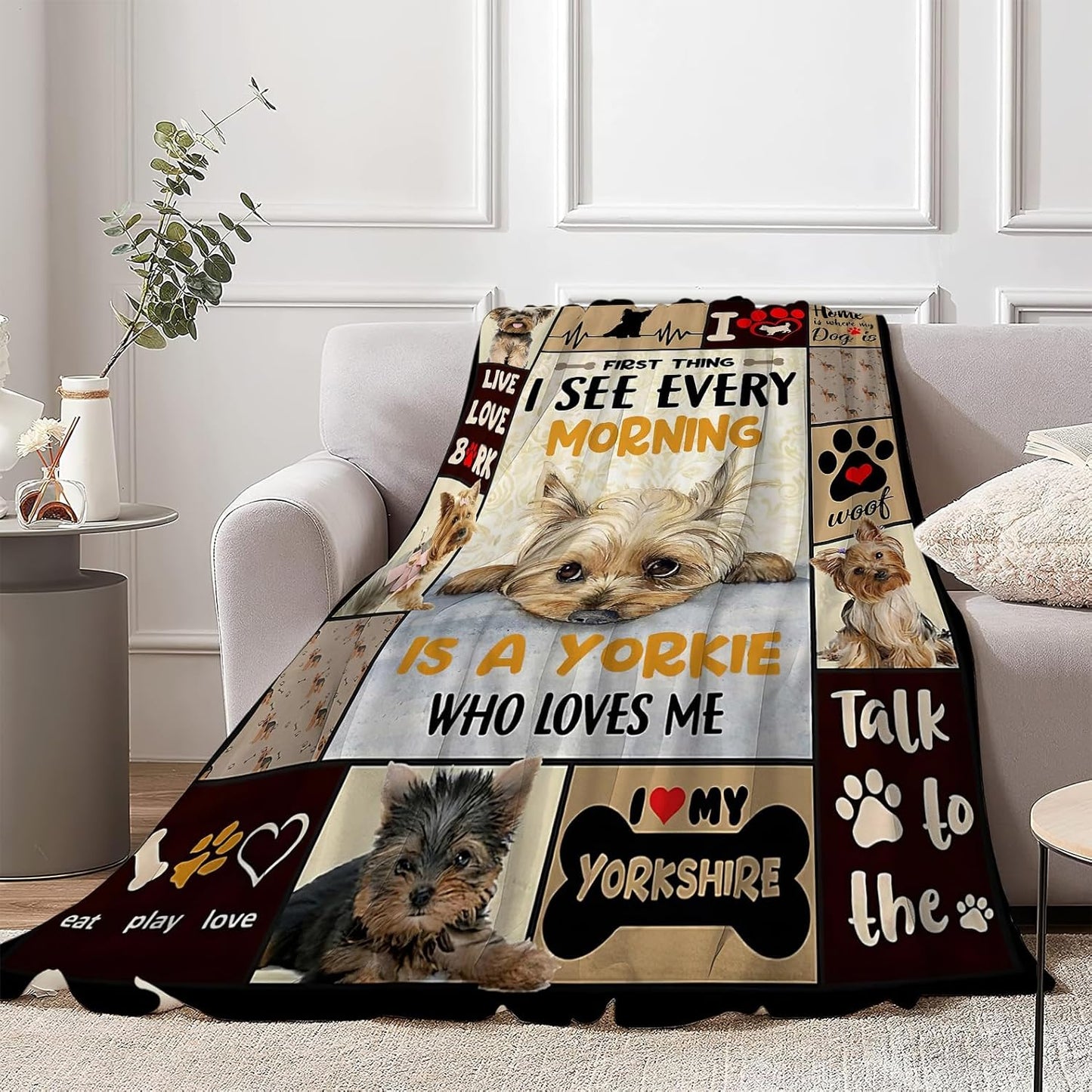 Funny Dog Blanket Soft Warm Cute Kawaii Yorkshire Terrier Dog Plush Throw Blanket Cozy Lightweight Flannel Bedding Decor Fleece Blanket Gifts for Girls Boys Kids Women 40"x50"