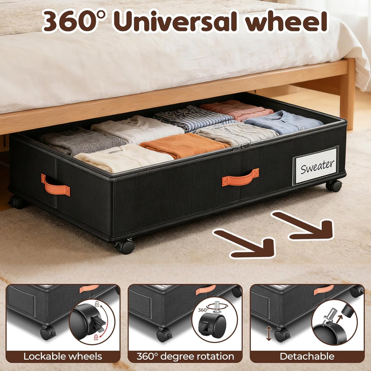 Under Bed Storage with Wheels 2-Pack, Under Bed Storage Containers 66L Clear Lids, Rolling Storage Drawers for Clothes Shoes Blankets, Underbed Organizer Bins(32" L x 17.3" W x 7.2" H)