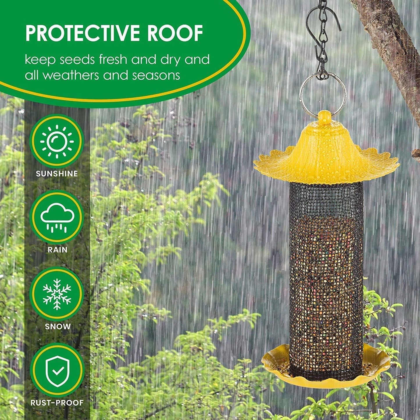Finch Bird Feeders for Outside [Set of 2] 0.5 LB Capacity Yellow Wild Bird Feeders, Seeds Attracts Small Birds to Backyard & Garden. Tube Bird Feeders for Outdoors.