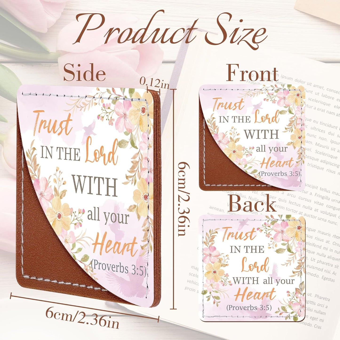 Christian Leather Bookmark Gifts - 6 Pcs Bible Verse Cross Corner Bookmarks for Women Book Lover Religious Flower Page Markers Reading Accessories Bookish Gift for Birthday Christmas Church