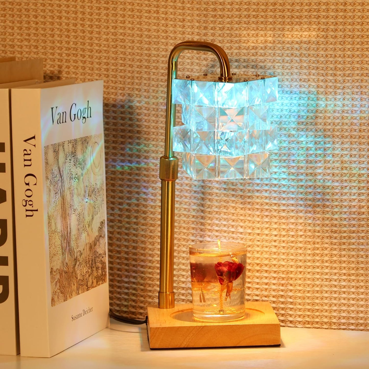 Candle Warmer Lamp 4 Color Changed with Timer and Dimmer, Electric Wax Warmer Height Adjustable,Fake Crystal Shape Table Light No Flame Ideal Gift for Mom Women,Men,Home Bedroom Decoration