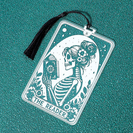 1Pc Translucent Gothic Skull Bookmarks for Women Readers - “Reader” Themed Acrylic Bookmark with Tassel for Nurses, Retirees, Men Gifts, Book Page Accessories, Reading Markers (Women Reader)