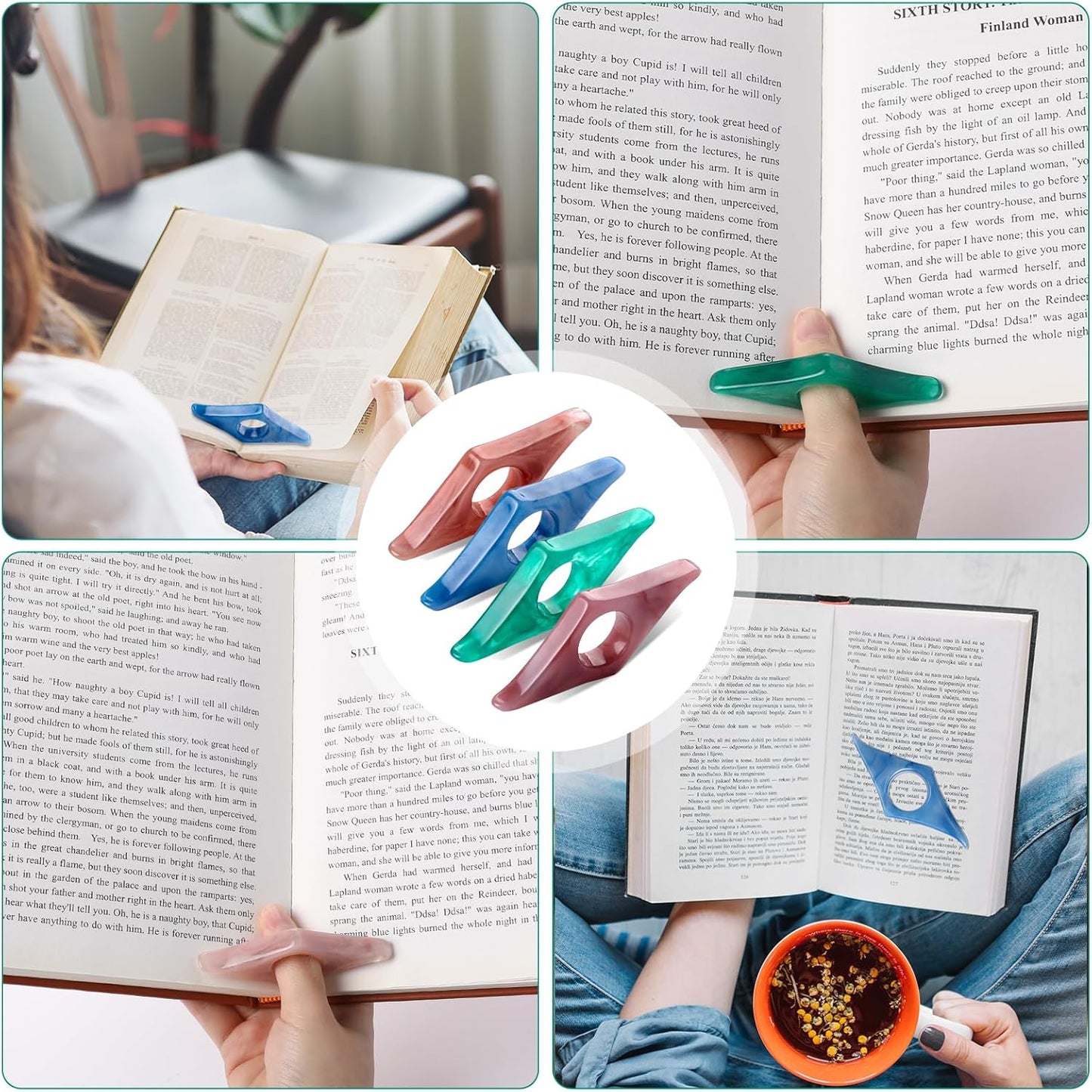 4 Pcs Thumb Book Page Holder Resin Thumb Book Holder Book Page Holders for Reading Book Opener Holder Thumb Ring Book Accessories for Book Lovers Readers Student Teacher Gifts(4 Colors