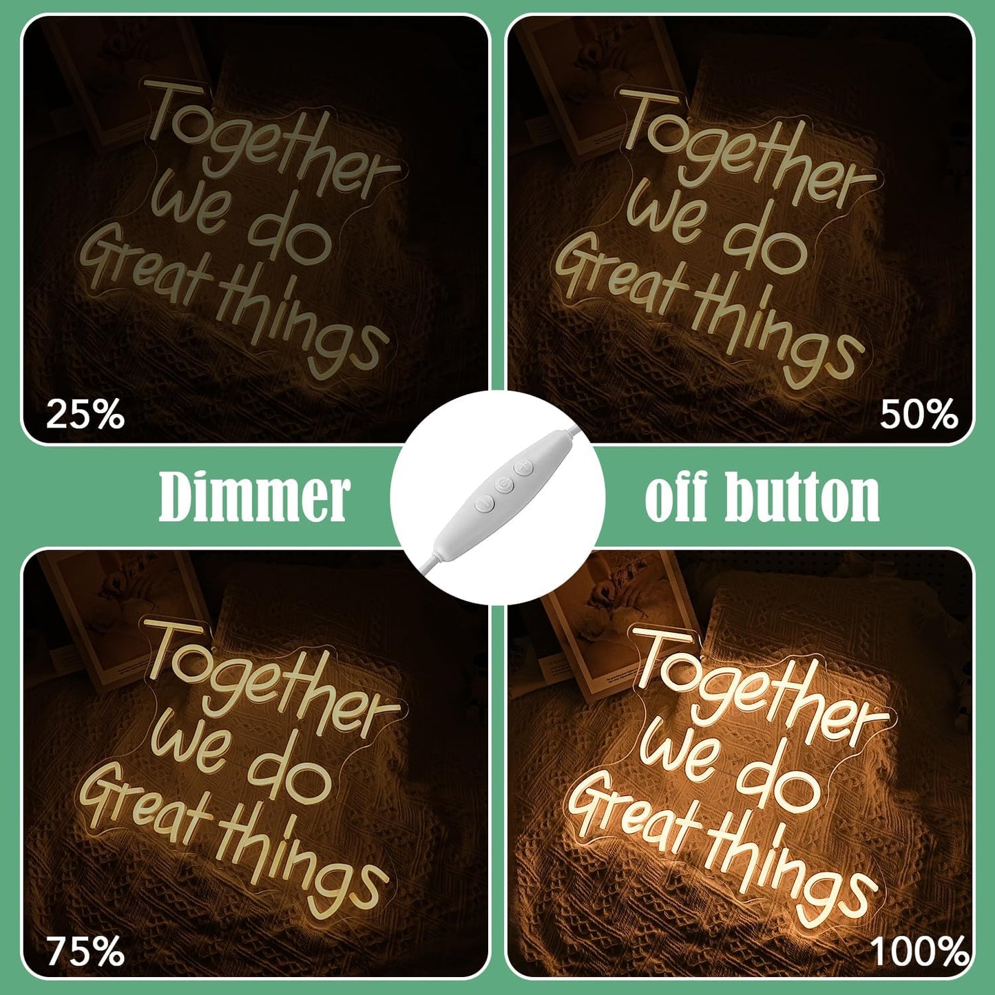 Together We Do Great Things Neon Sign Dimmable Inspirational Neon Light Signs Wall Art Decor for School Home Office Positive Classroom Decor USB Neon Light 16.5 * 12.6 IN