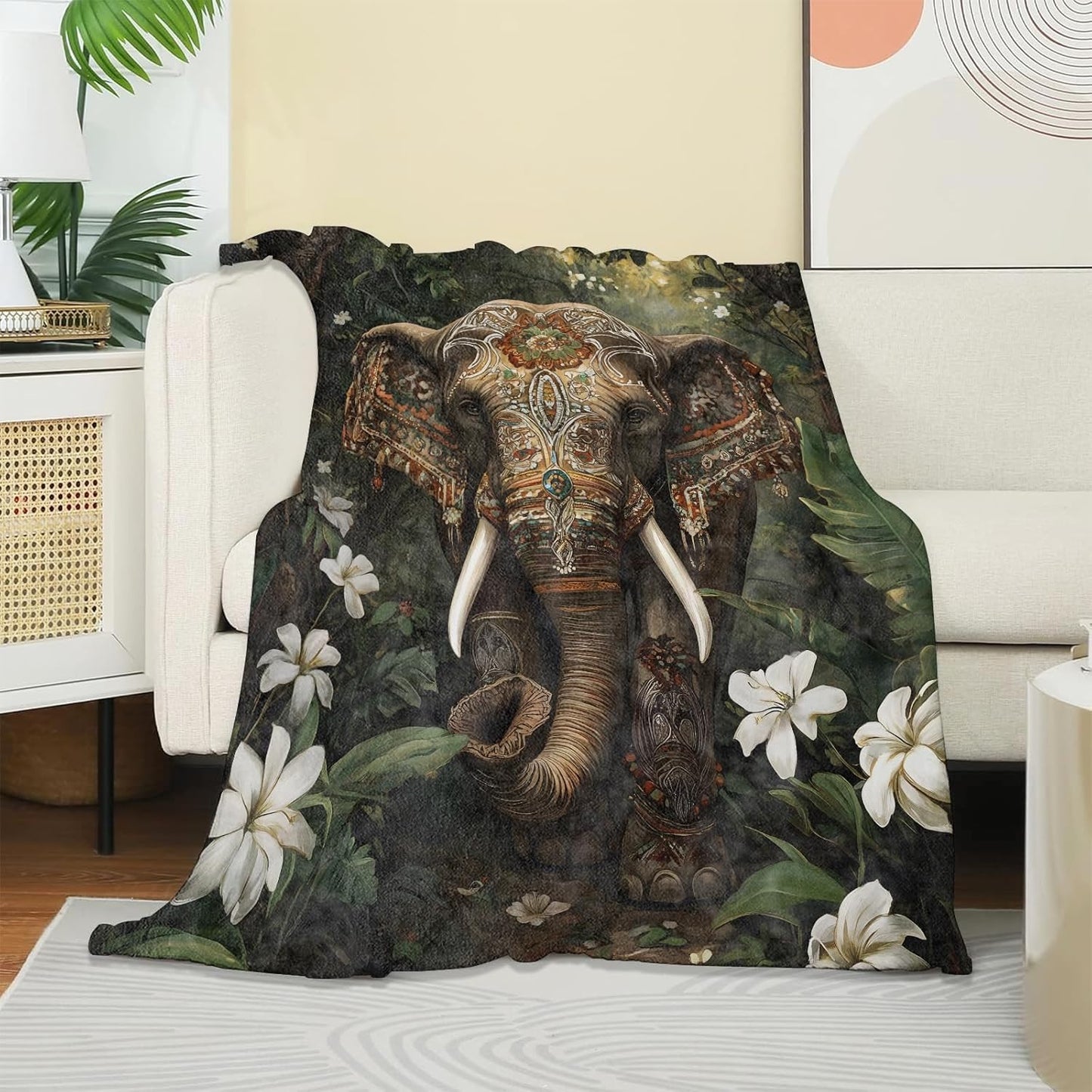 Elephant Theme Blanket, Soft Cozy Warm Throw Gifts for Adults Kids Women, Lightweight Comfy Fuzzy Flannel Blankets for Couch, Travel, Car, Home Decor 60×50 Inch