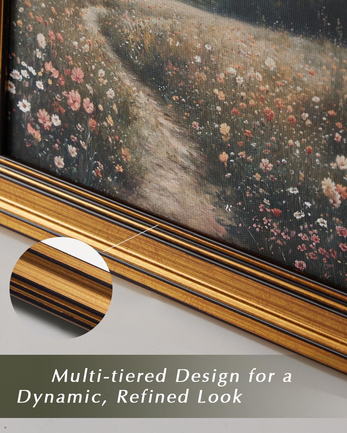 HUARCEY Gold Framed Canvas Wall Art Prints, Living Room Vintage Art Aesthetic, Wildflower Field Floral Landscape Paintings Farmhouse Decor, Retro Decoration for Bedroom Bathroom, 12x16Inch
