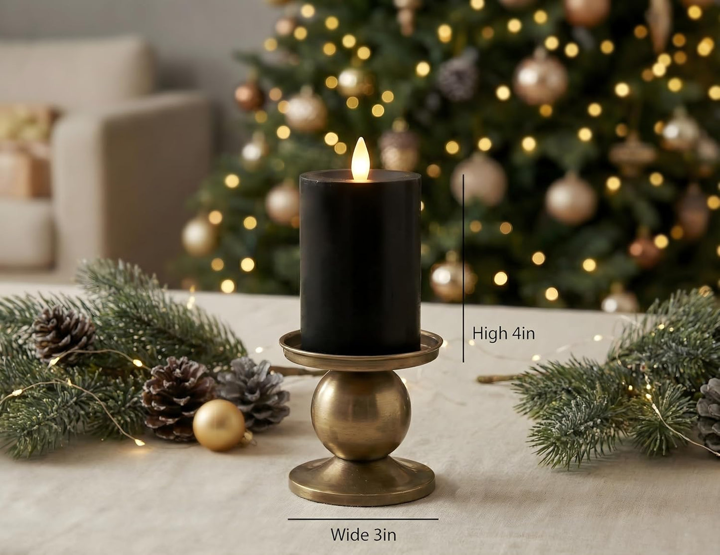 Flameless Pillar Candles Flickering with Remote Timer, Battery Operated LED Candles Up to 400 Hours, 3D Moving Flame Real Wax Candles. (Black)