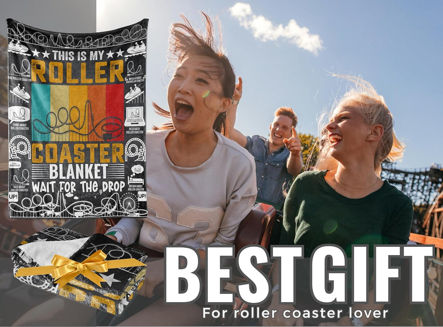Roller Coaster Gifts for Boys & Girls, Funny Blanket Gifts for Roller Coaster Lovers, Soft Flannel Blanket, 65 x 50 inches - Funny Sayings