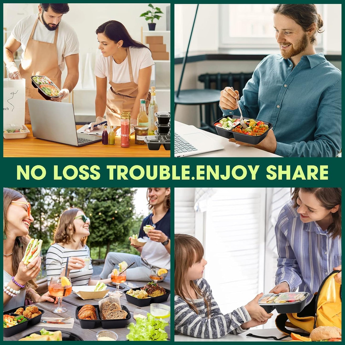 50 Pack (100-Piece) 32 oz Sturdy Leakproof 2-Compartment Meal Prep Containers with Lids, Plastic Food Storage Containers for Lunch, Microwave, Freezer, and Dishwasher Safe Takeout Containers