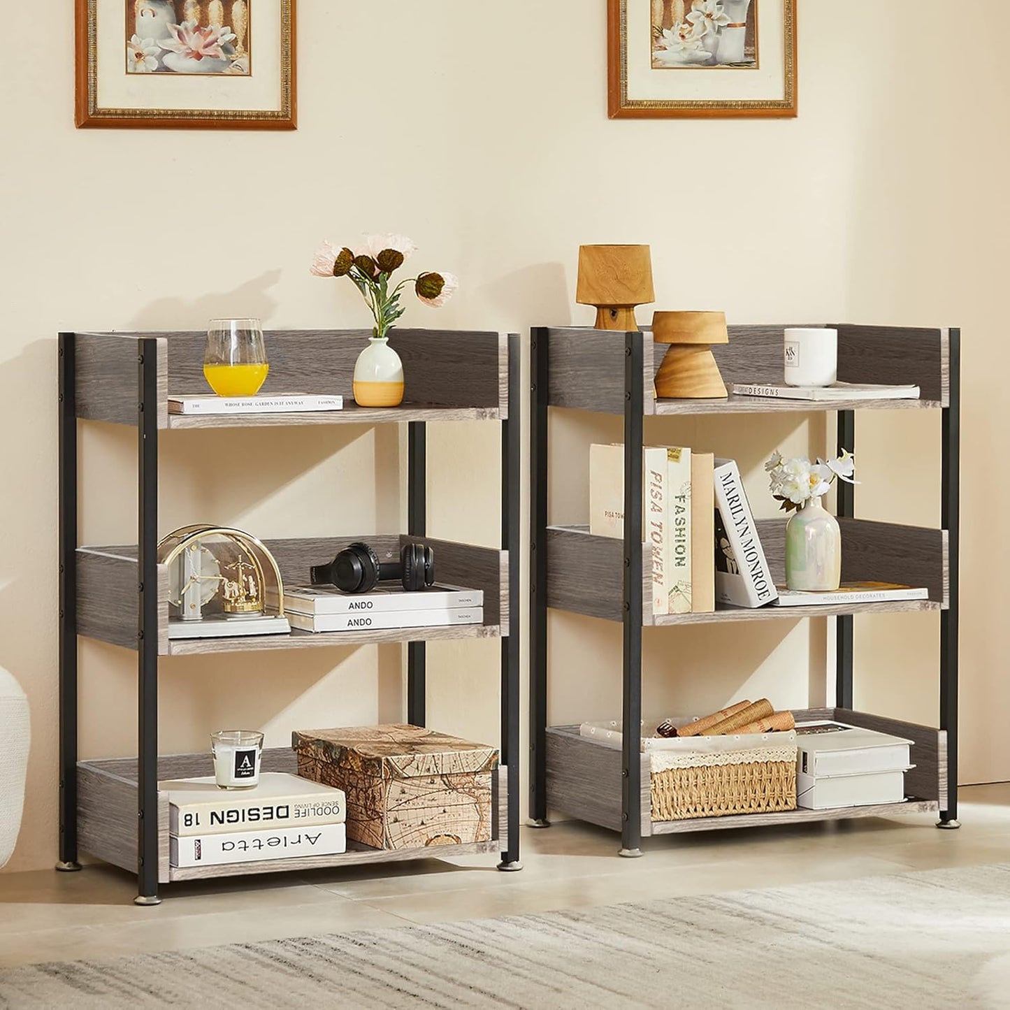 VECELO Bookshelf, 30" H Small Bookcase,3-Tier Storage Organizer,Wood Bookcase with Steel Frame,Shelving Unit for Living Room,Classroom,Office,Dormitory