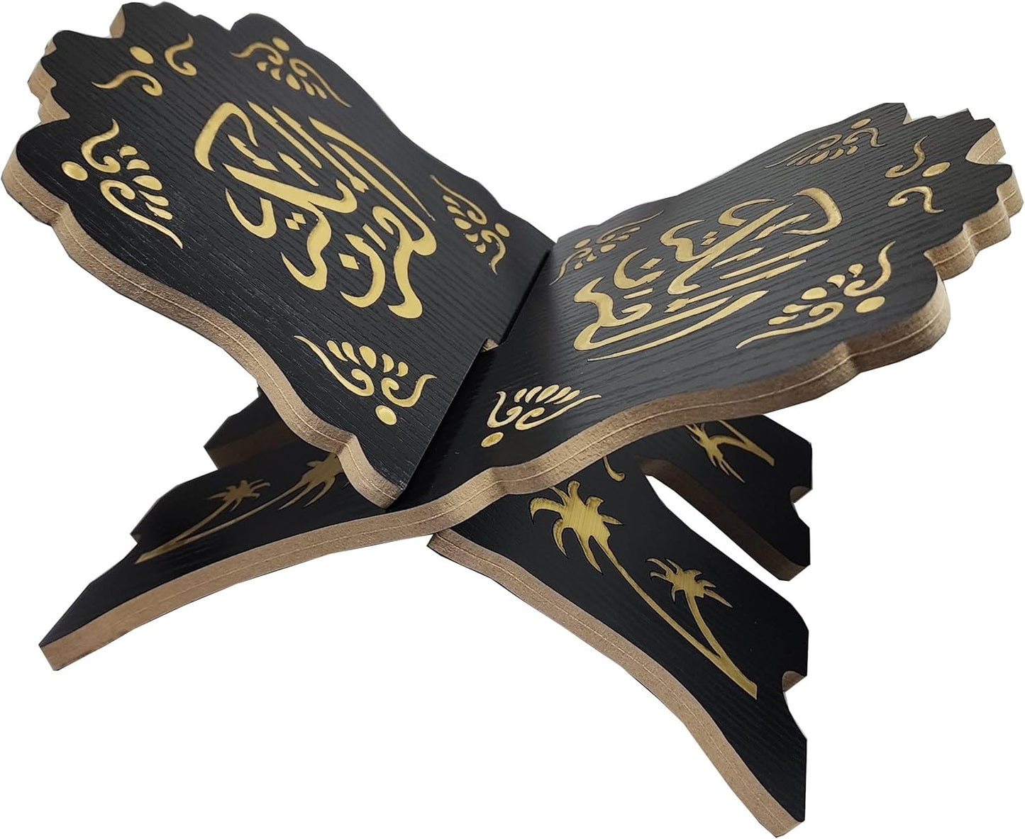 Foldable Rehal Al-Quran Book Stand AMN-348 Allah Muhammad Arabic Calligraphy Muslim Magazine Cookbook Rihal Display Holder Rack Eid Ramadan Islam Religion Gift (Black_02)
