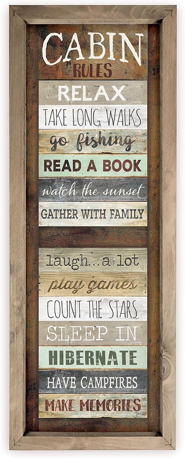 MRC Wood Products Cabin Rules Rustic Style Wall Décor Sign With Frame 6x18