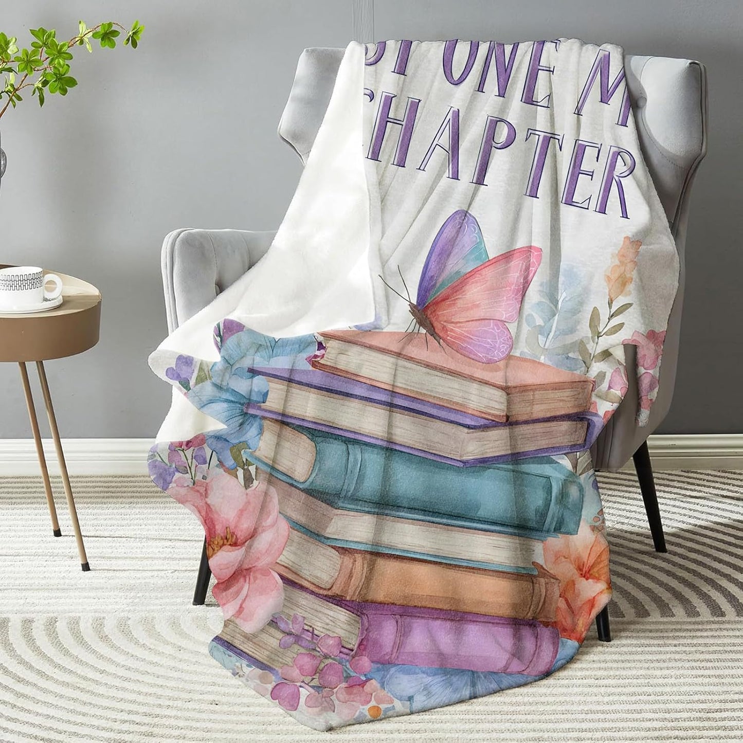 Book Lover Butterfly Blanket, Plush Soft Lightweight Warm Cozy Flannel 60×50 inch Throw Blanket with Floral Reading Design for Couch, Travel, Bed, Outdoor, Gifts for Women Men Teens Adults