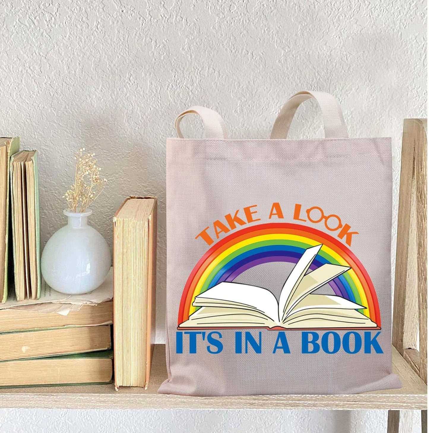 BDPWSS Take a Look It's In a Book Tote Bag Book Lover Gift Reading Gift For Bookworm Librarian Reading Lover Canvas Handbag