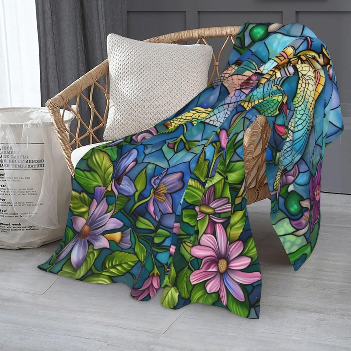 Generic Stained Glass Dragonfly Throw Blanket, Multicolor, 60"x80", Flannel, Lightweight, All Seasons, Reading, Napping, Camping, Travel, Gifting