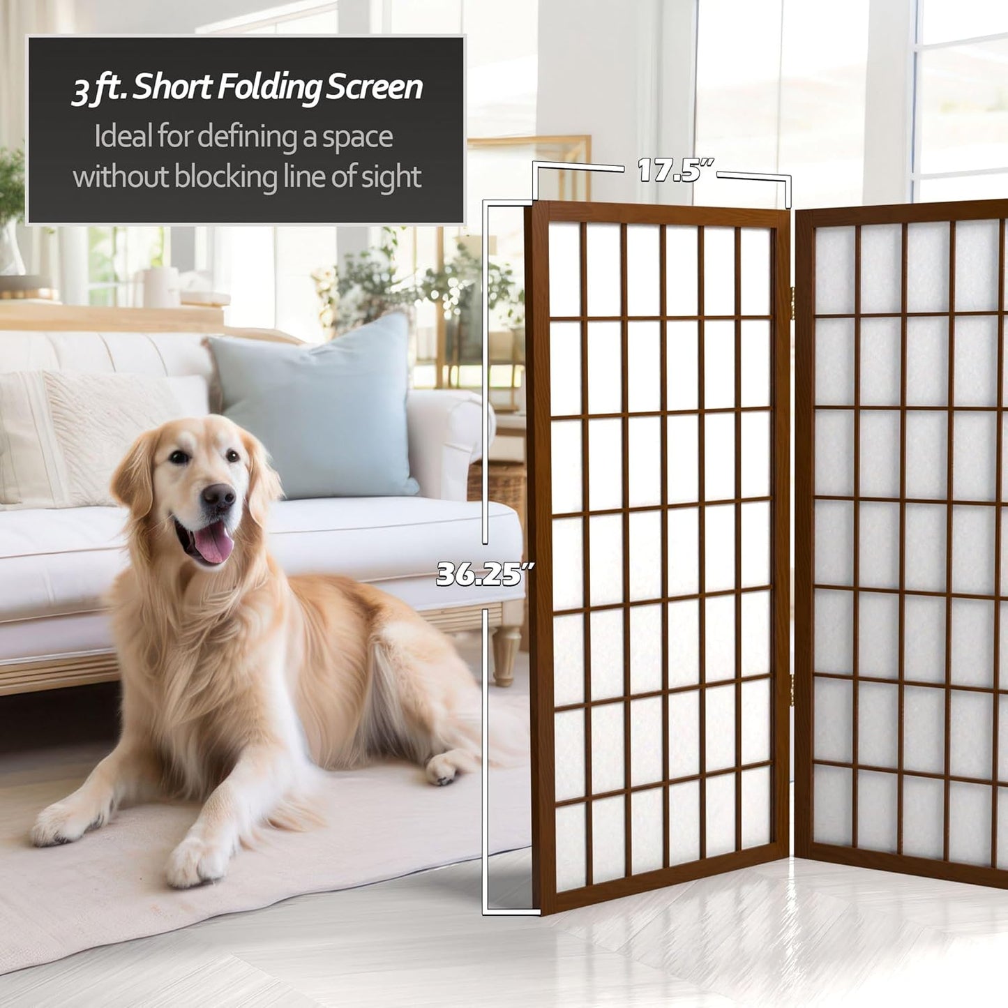 3 ft. Short Window Pane Shoji Screen - Walnut - 4 Panels