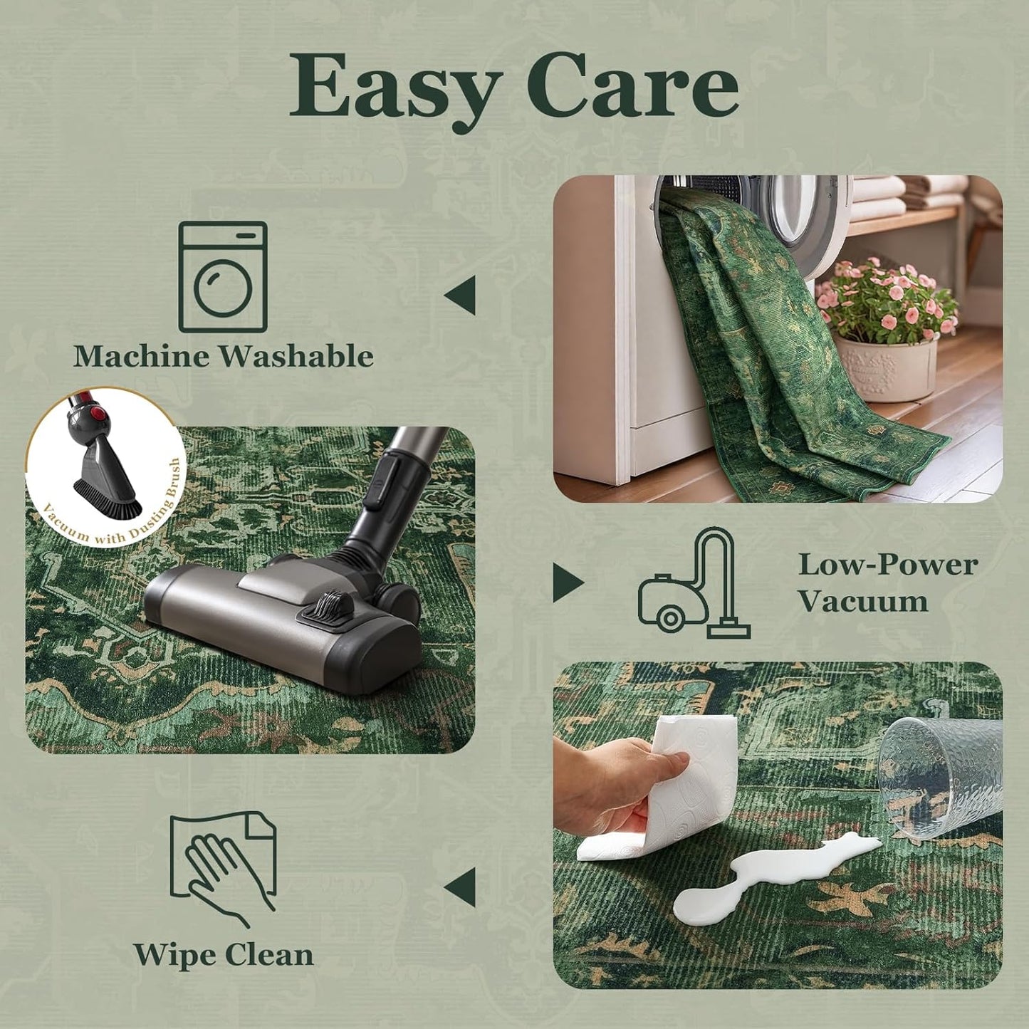 Dark Green Tranditonal 6x9 Area Rugs for Living Room, Vintage Distressed Medallion Printed Low Pile Thin Rugs for Bedroom, Washable Non Slip Soft Carpet for Dining Room Home Office Guest Room