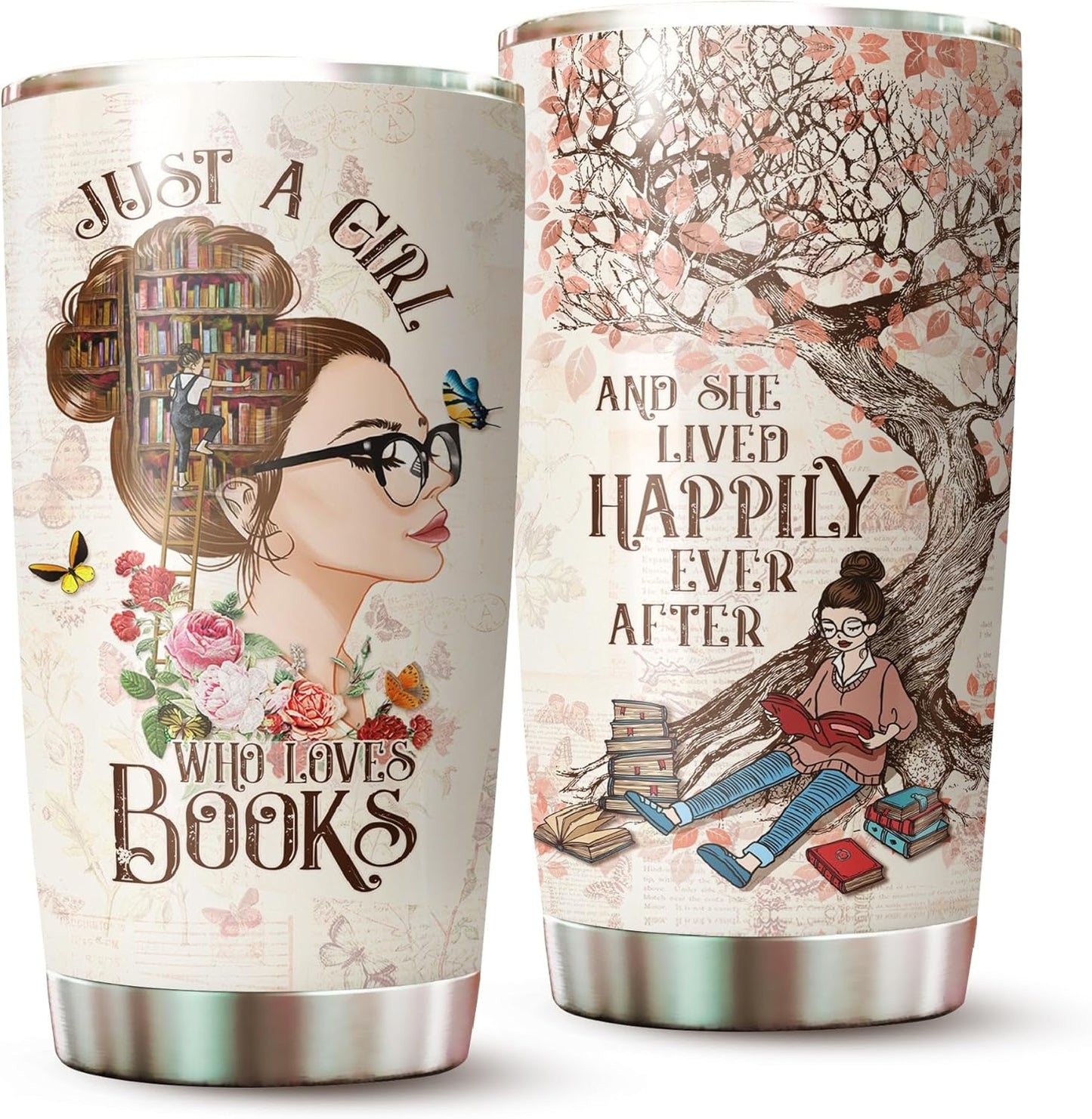 Book Lover Tumbler - Stainless Steel, 20 oz - Gifts for Women, Bookworms, Librarians