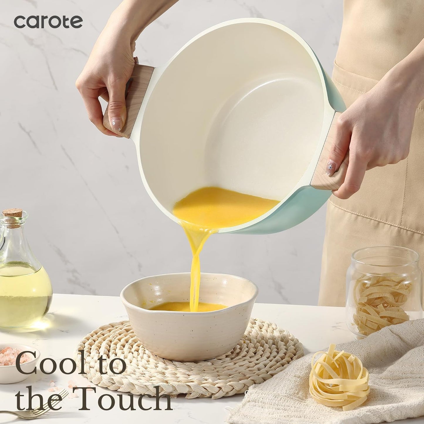 CAROTE 21-Piece Ceramic Pots and Pans Cookware Set, Non Stick Induction Cook Ware Kitchen Cooking Set Non-Toxic Health, PFAS Free