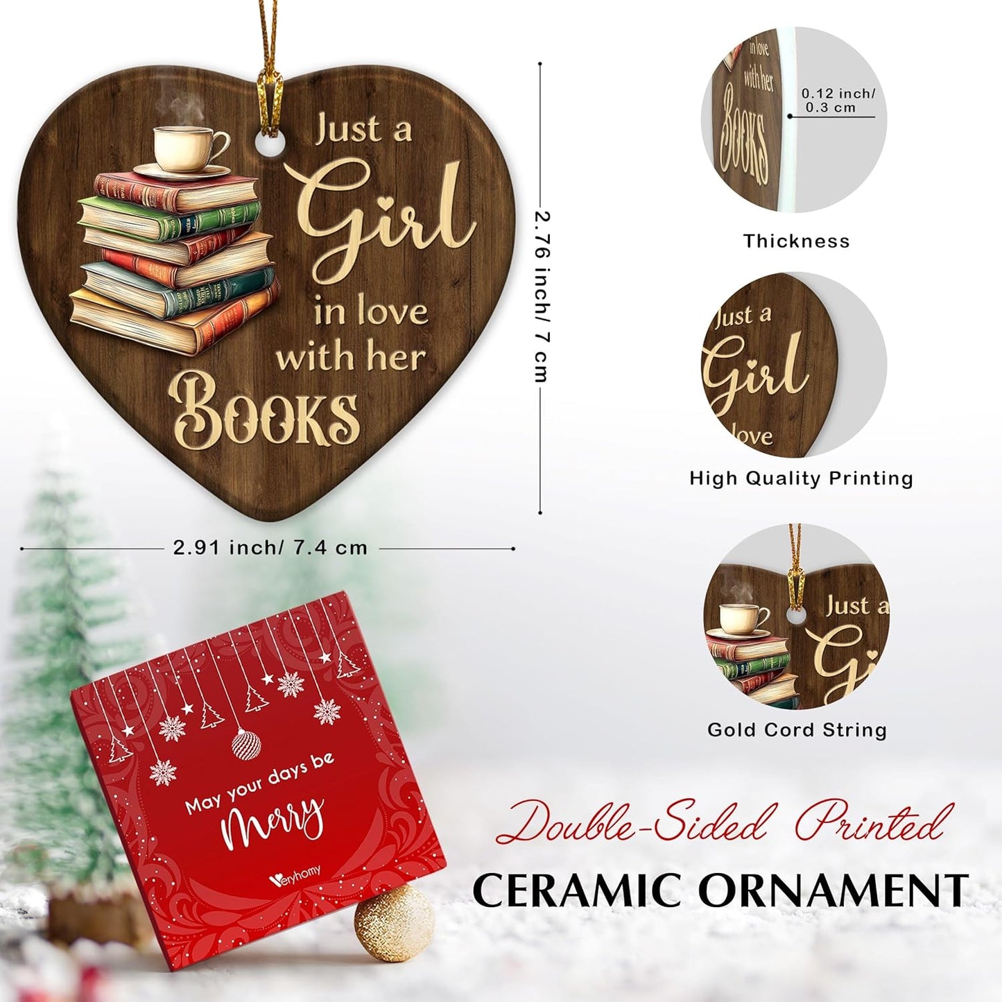 Book Lovers Christmas Ornament 2025 – Just a Girl Who Loves Books, Book Club, Library Christmas Ornament 2025 – Unique Gifts for Readers, Book Lovers, Ceramic Christmas Tree Decorations