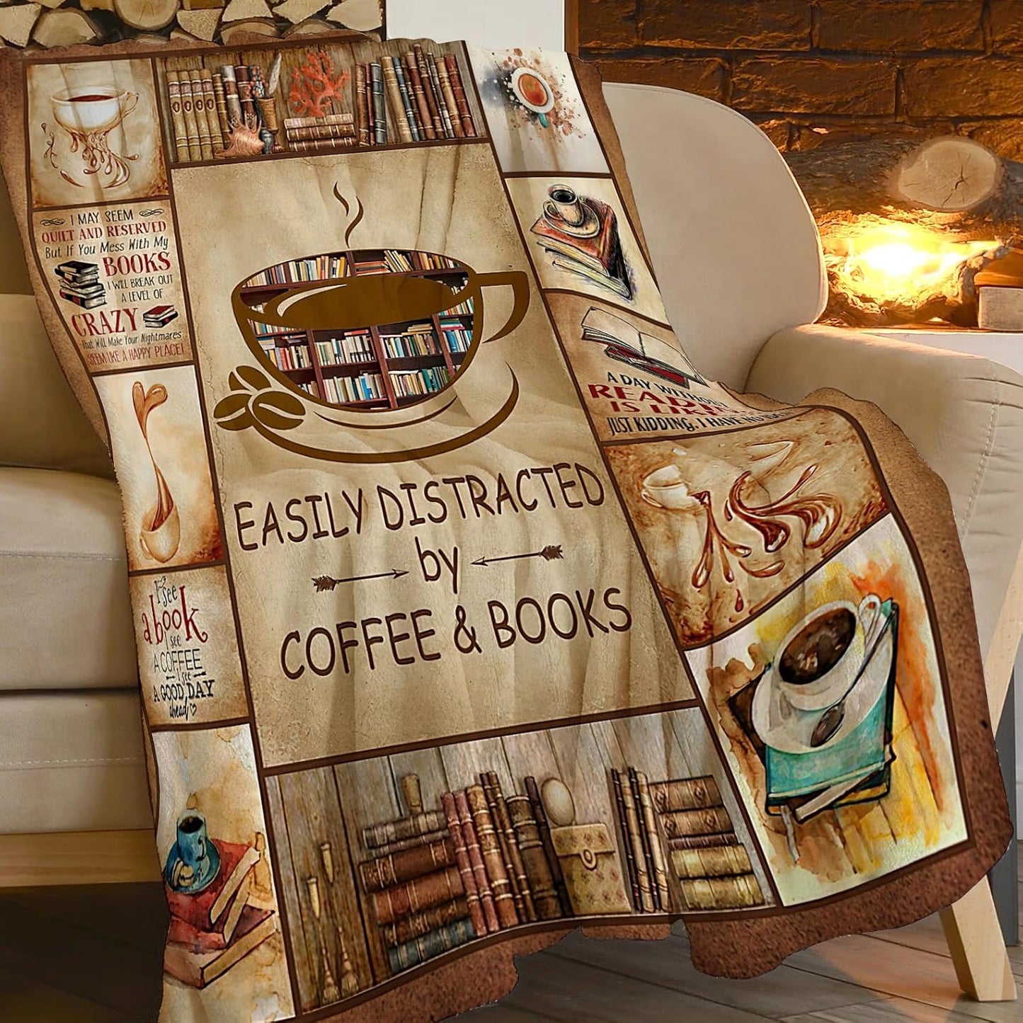 Book Lovers Gifts Blanket Flannel Fleece Reading Librarian Coffee Throw Blanket Cozy Plush Ultra Soft Fuzzy Reader Bookworm Graduation Blankets for Girls Women Boys Men 50"X40"