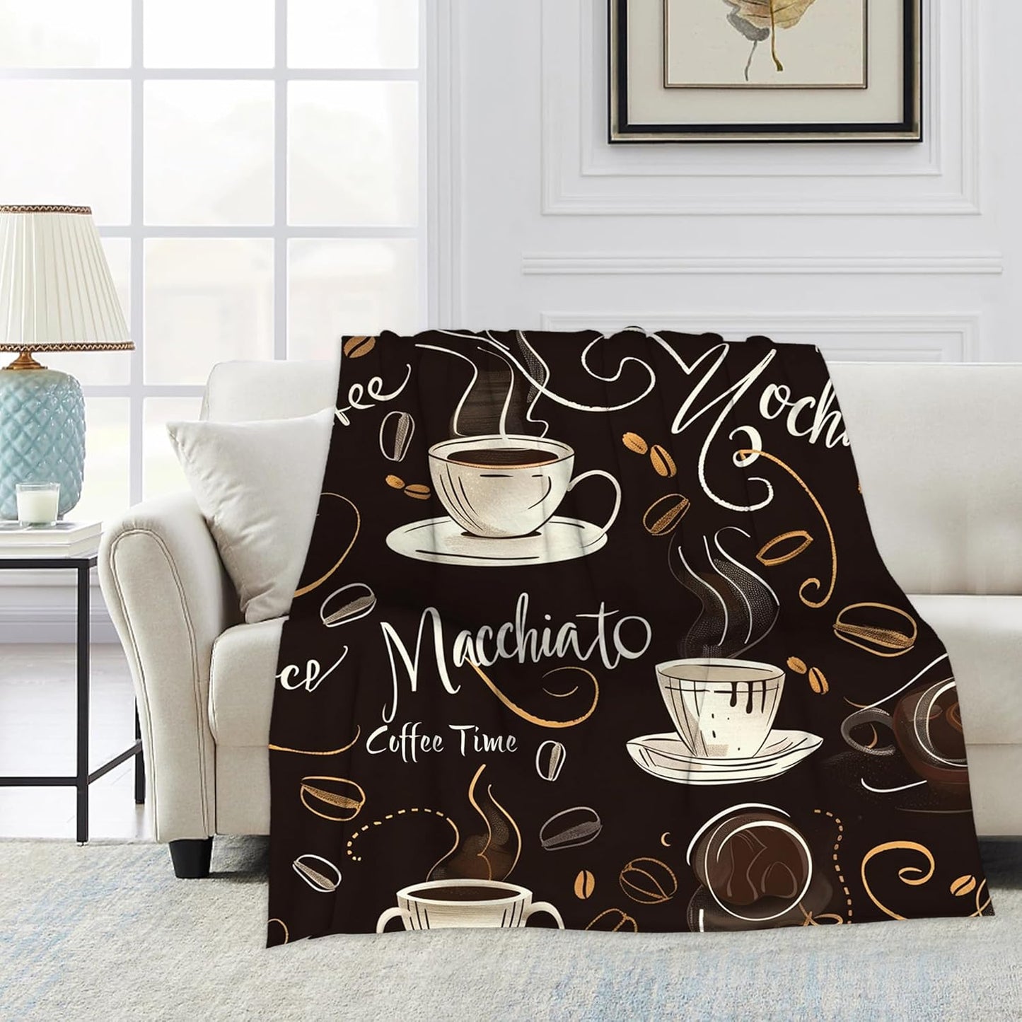Throw Blanket, Retro Cafe Blanket Coffee Art Throw Blankets for Bed Kids Adults, Lightweight Cozy Blanket for Living Room, Bedroom 50"x60"