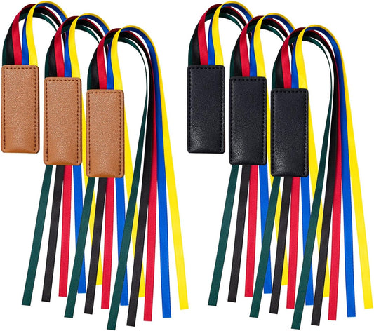 6 Pcs Multicolor Leather Ribbon Bookmark, Artificial Leather Bookmark with Colorful Ribbon for Bible Book Markers, Multi Page Marker Hold Clips into Book