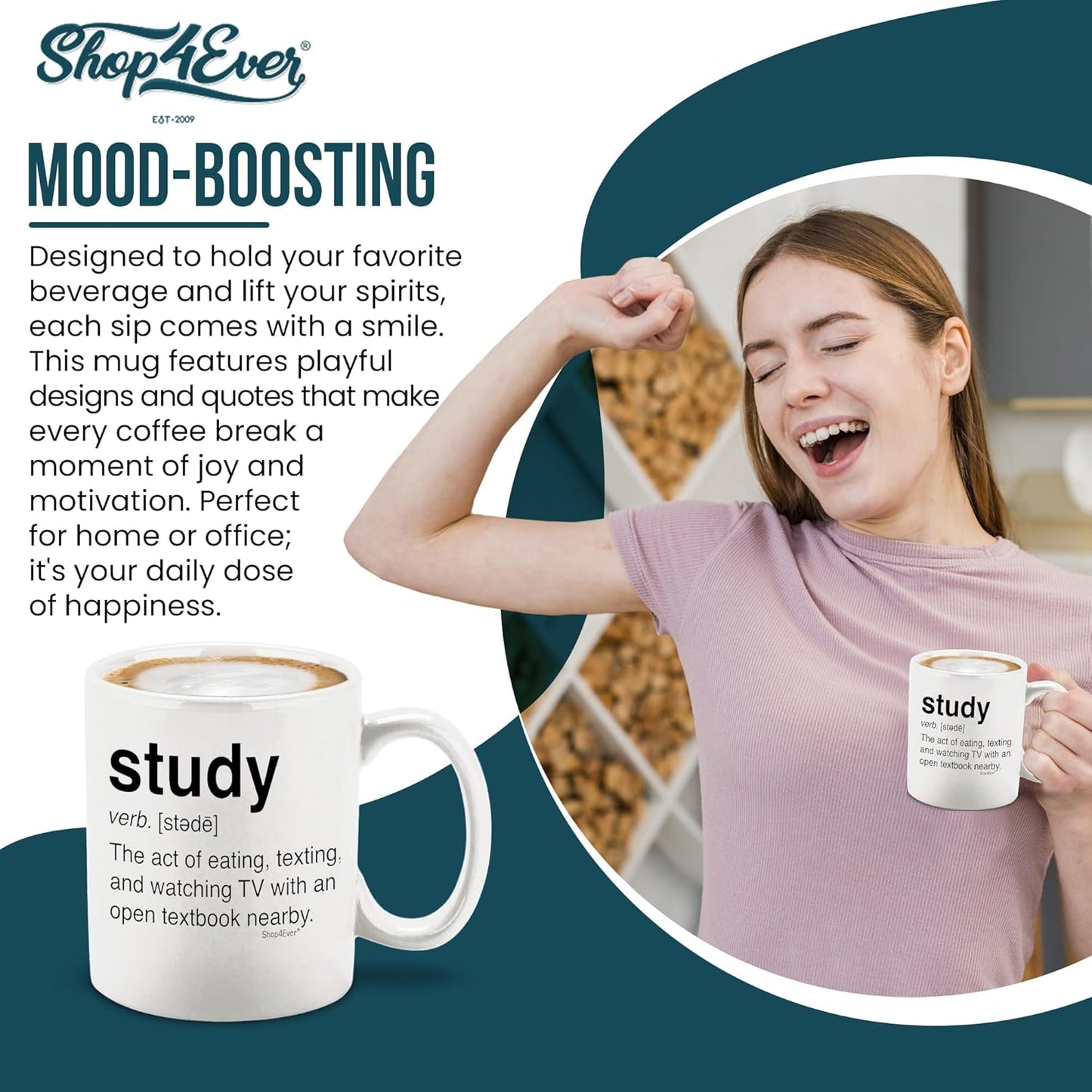 shop4ever Study Definition Ceramic Coffee Mug Tea Cup, Gift for College Student Graduate 11 oz (White)