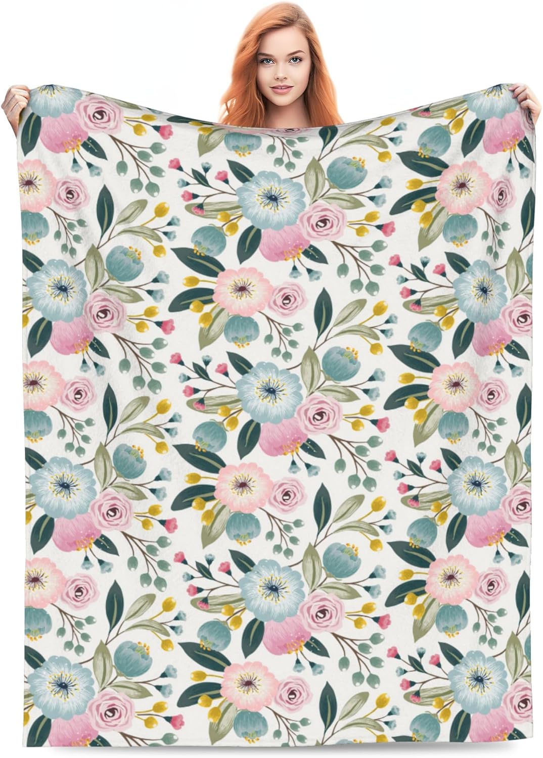 Floral Flannel Blankets 80x60 Inches,Sofa Flowers Throw Blanket Lightweight Cozy Plush,Blanket for Couch Sofa Bedroom Living Rooms, Blanket Decor Gifts for Women and Men