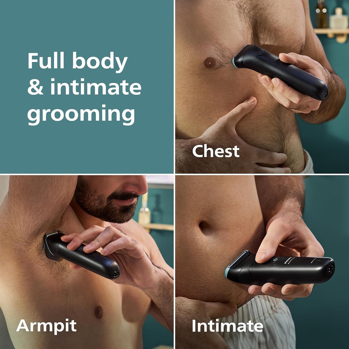 Philips Norelco Body Groomer 5000 Series, Intimate Hair Trimmer & Shaver for Men with Dual 100% Showerproof Full Body Shave & Trim Heads and Two Bi-Directional Body Hair Combs, BG5495/50