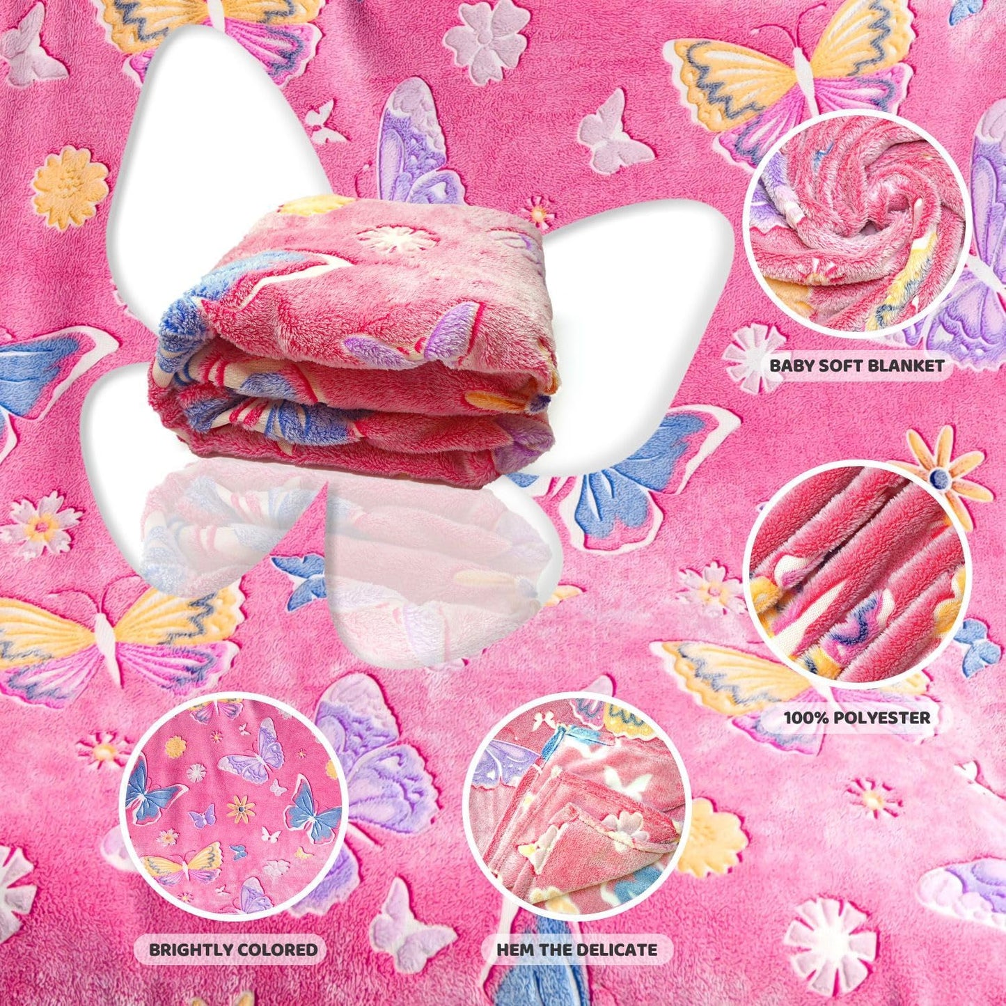 Glow in The Dark Pink Butterfly Blanket for Girls Fuzzy Cozy Warm Soft Fleece Glowing Throw for Couch Bed Sofa Unique Birthday Gifts Blankets for Teens(Butterfly,50X60)