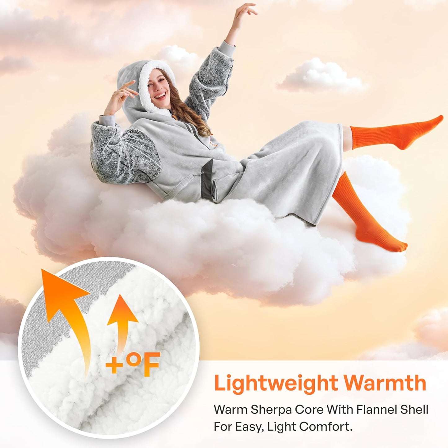 Giggling Getup Wearable Blanket Hoodie for Women Men Gifts for Women Mom Wife Sherpa Fleece Long Hooded Blanket Sweatshirt Cozy Sherpa Wearable Throw with Pocket & Sleeves for Adult Standard Grey