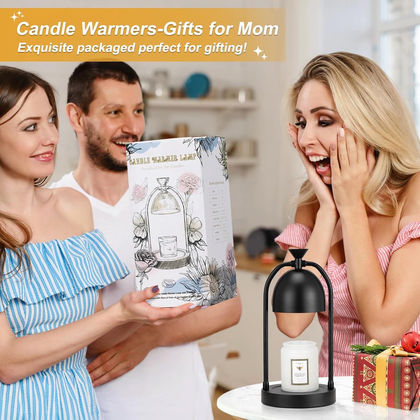 Hong-in Candle Warmer Lamp with Timer,Electric Black Candle Warmer,Wax Warmer for Scented Wax Jar Candles,Candle Lamp for Kitchen Home Decor, House Warming Gifts New Home/Gifts for Women