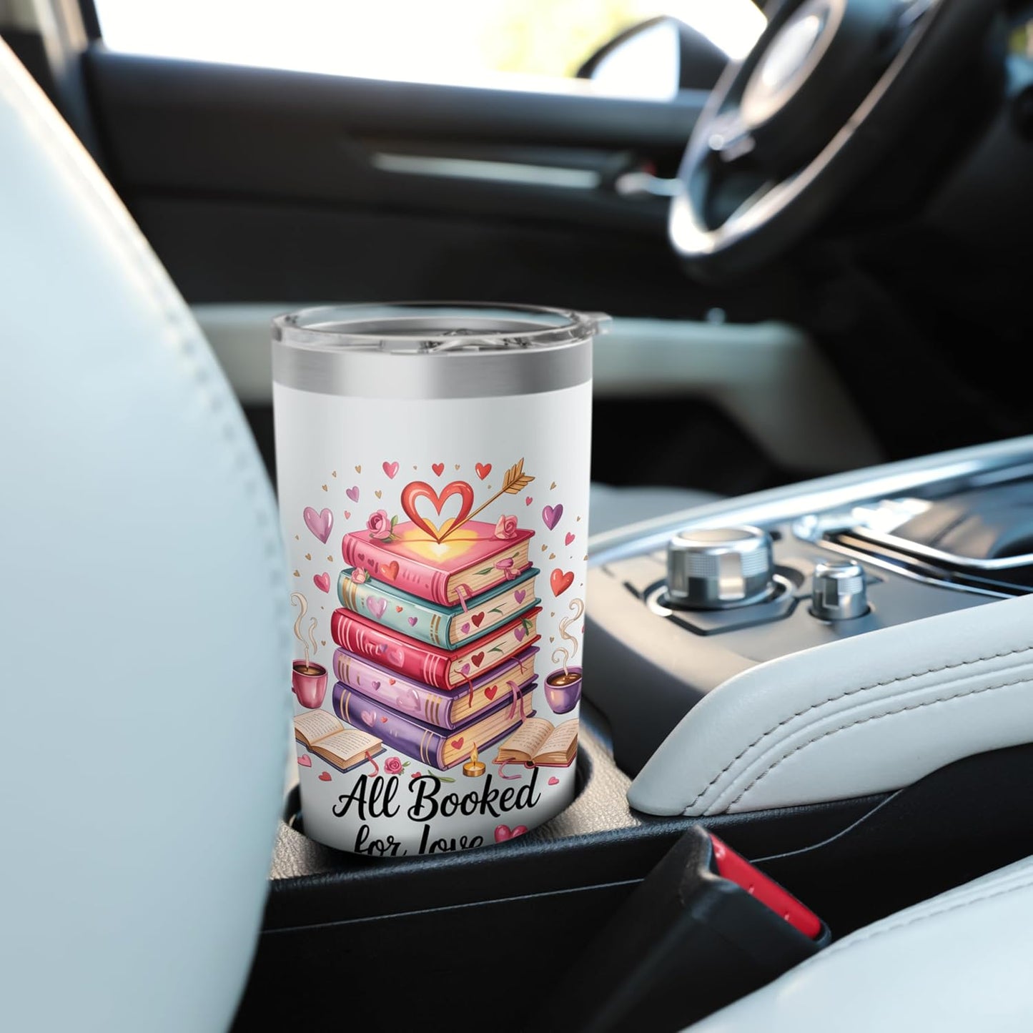 All Booked for Love Cozy Reading Bookworm Romance Stack Stainless Steel Insulated Tumbler
