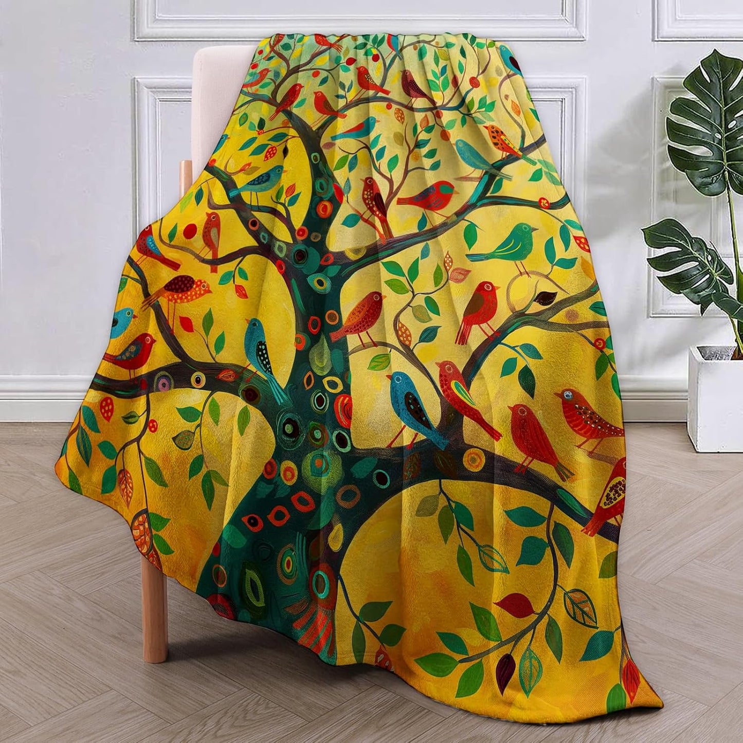 Bird Tree Blanket Gifts for Women Girls Soft Warm Lightweight Cozy Colorful Artistic Throw Blankets for Bed Living Room Sofa Travel Home Decor 50"x60"