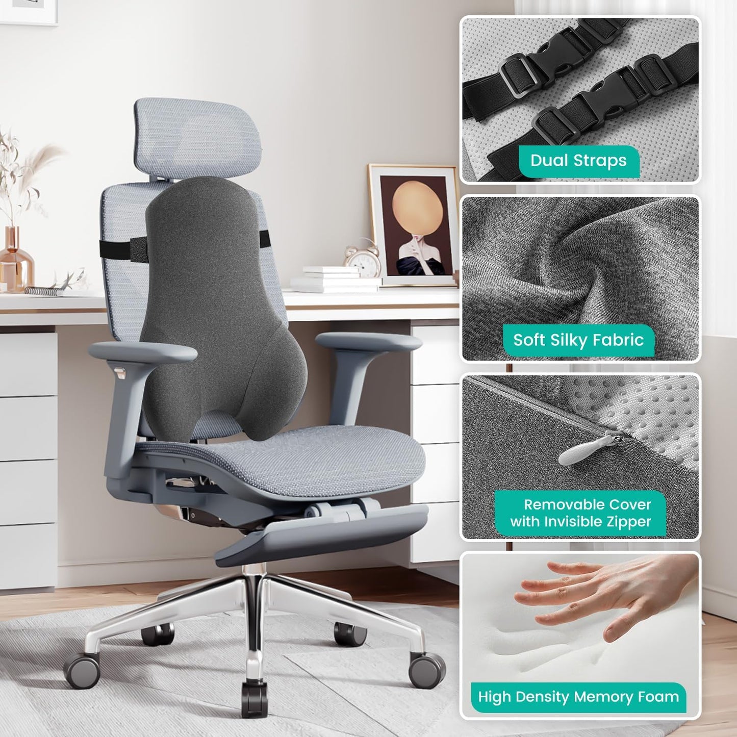 High Back Support for Office Chair Fully Support Entire Back for Comfort,Pain Relief and Posture Improved- Memory Foam Lumbar Support Pillow for Office Chair,Recliner