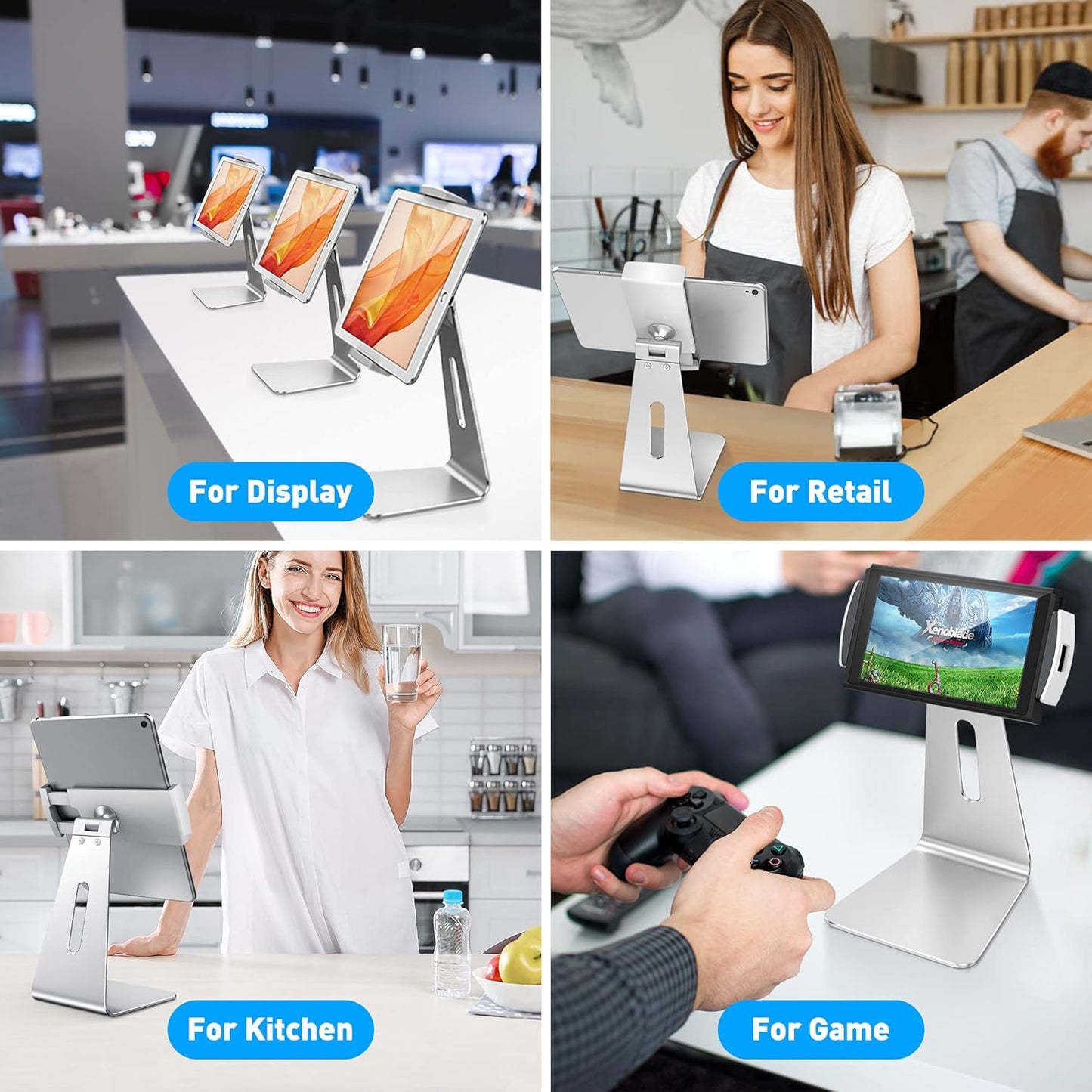 AboveTEK Elegant Tablet Stand, Aluminum iPad Stand Holder, Desktop Kiosk POS Stands for 7-15.6 inch iPad/Portable Monitor, Tablet Mount for Showcase Office Reception Countertop