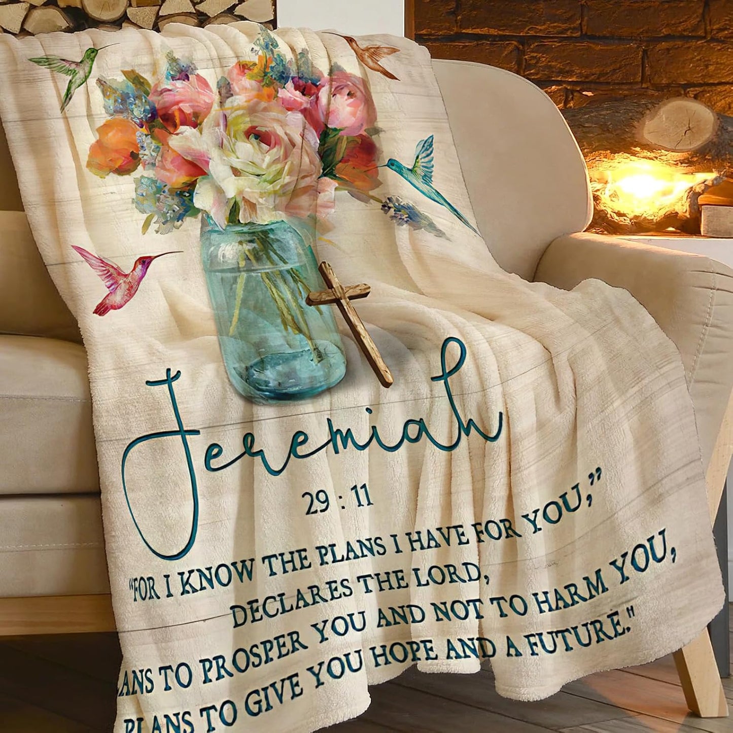 Christian Blanket Plush Cozy Religious Bible Verse Throw Blankets Gifts for Women Men Girls Flannel Fleece Ultra Soft Fuzzy Flower Hummingbird Party Blanket 50"X40"
