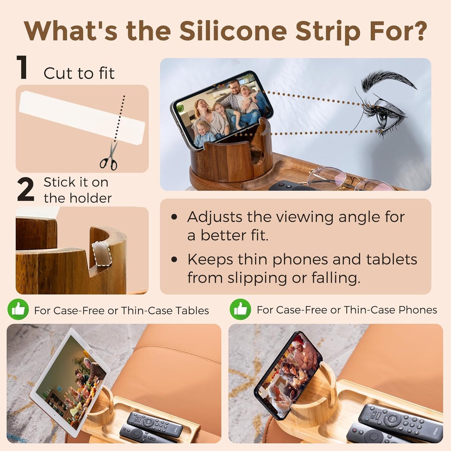Couch Cup Holder Tray for Armrests Over 4.9" Wide, Bamboo Couch Arm Tray with 360° Rotating Phone Stand, 3 in 1 Foldable Sofa Arm Tray Table for Remote, Snacks, Phone, Drinks Black
