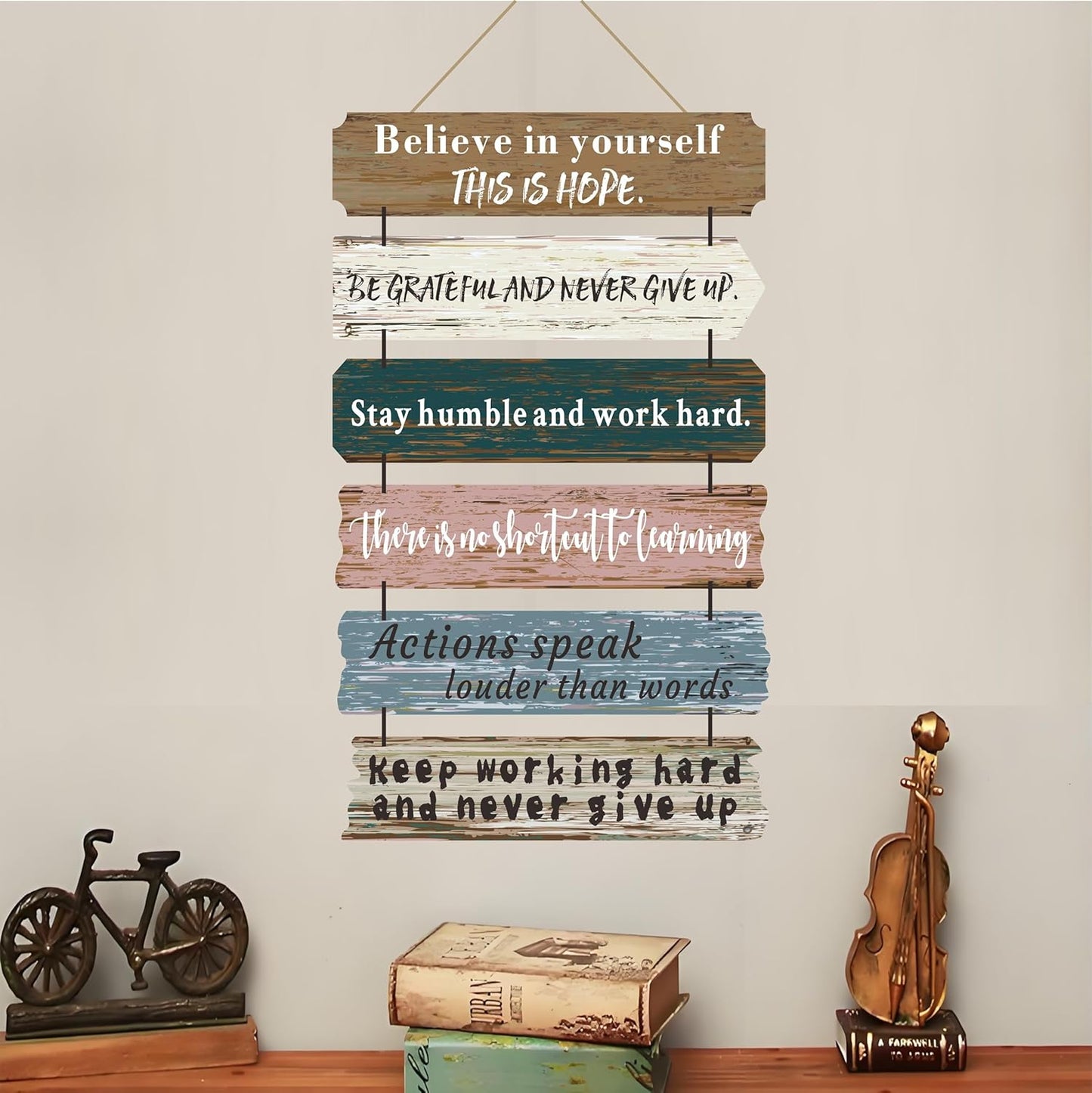 Office Motivational Wall Art Decor, Wood Rustic Hanging Motivational Wall Art Decor Sign, Inspiring Positive Quotes Wall Art, Christian Teachings Faith Wood Decor for Home Living Room Bedroom Bathroom Classroom Gym 12"x20" (6)