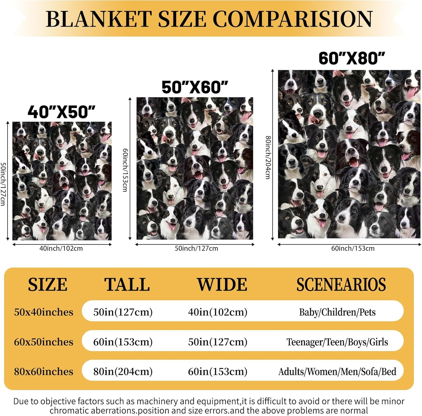 Border Collie Dog Throw Blanket,Border Collie Gifts for Dog Lovers,Flannel Blanket for Dog Mom Dad,Soft Blankets for Sofa Bed,Gifts for Kid Girls Boys Halloween Christmas,40" x 50"