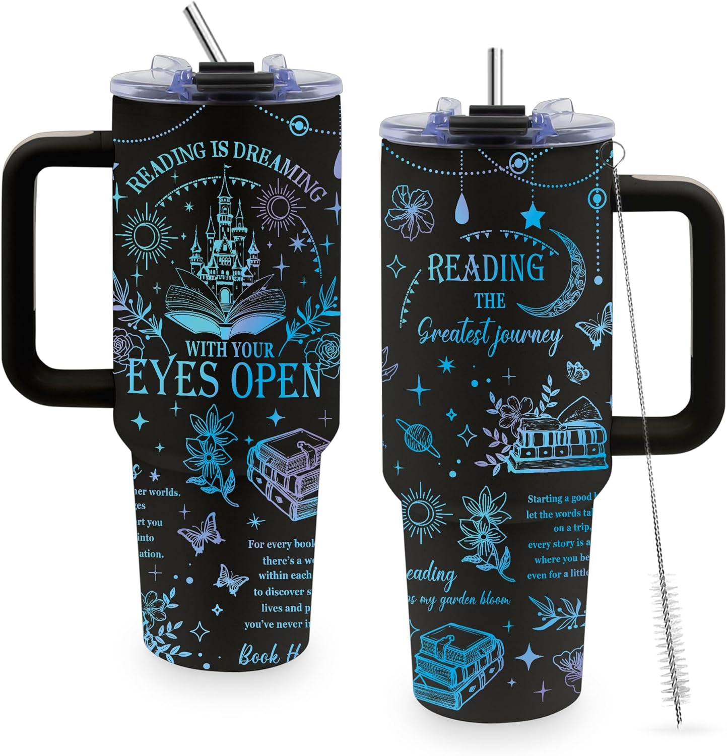 40oz Book Lover Tumbler with Handle and Straw, Insulated Stainless Steel Gift for Readers, Book Reader Gifts for Women, Christmas, Birthday Gift for Women, Friends, and Mothers